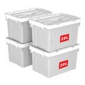 Cetomo 20L*4 Storage Boxes, Carry Plastic Storage Box with Lids, Organizing Container with Handle and Secure Latching Buckles, Stackable, Nestable