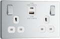 BG Electrical Double Switched Socket | 22W USB A+C | Polished Chrome