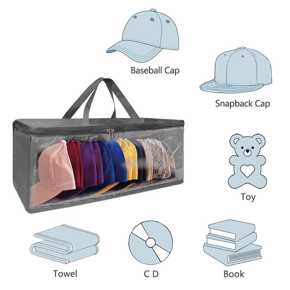 Hat Organizer for Closet, 8.6" Width Widened Design, Large Hat Box, Baseball Cap Storage Bag with Carrying Handles & Lid - image 5