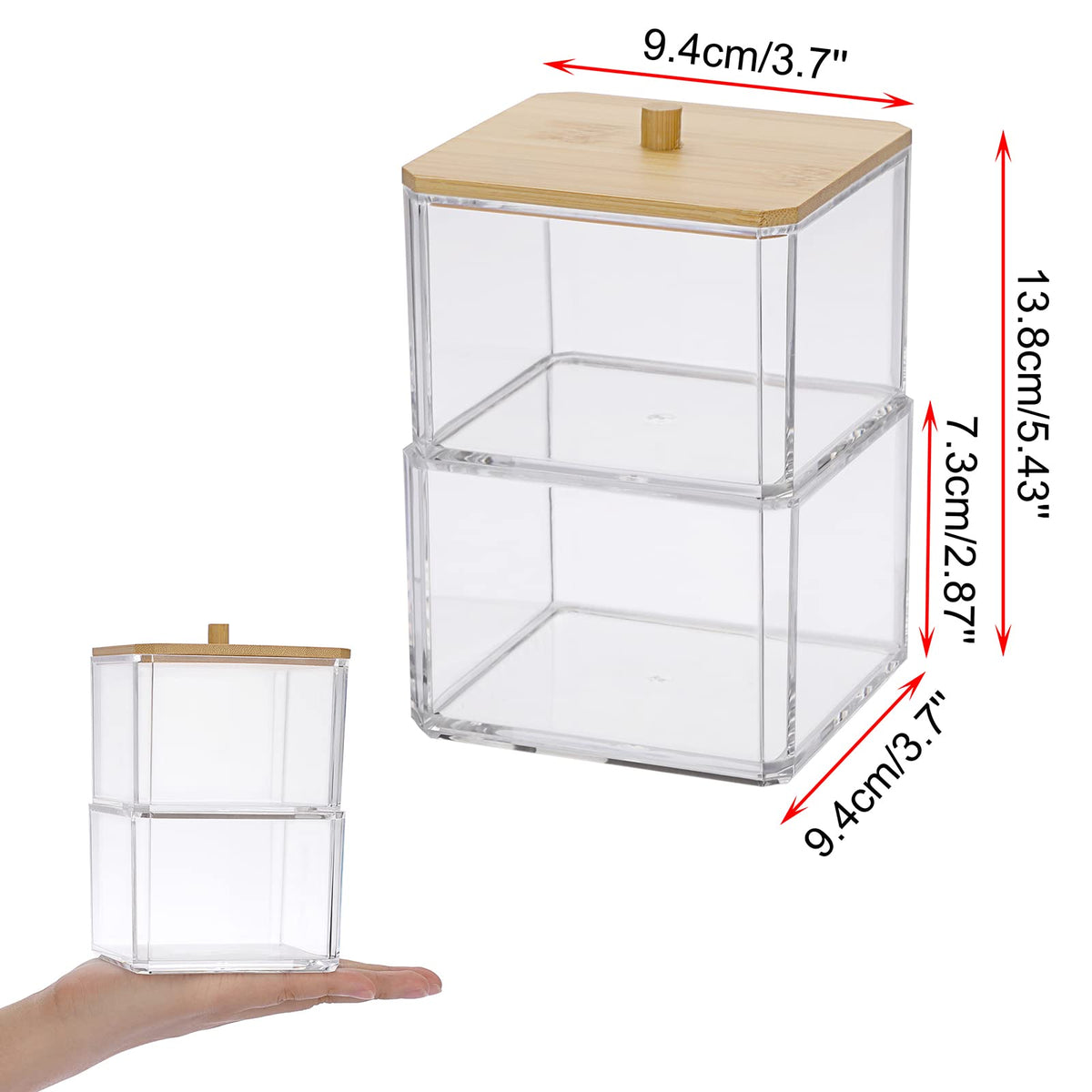 SUMTree Stackable Qtip Cotton Ball Holder 2-Layer Qtip Dispenser with Lid