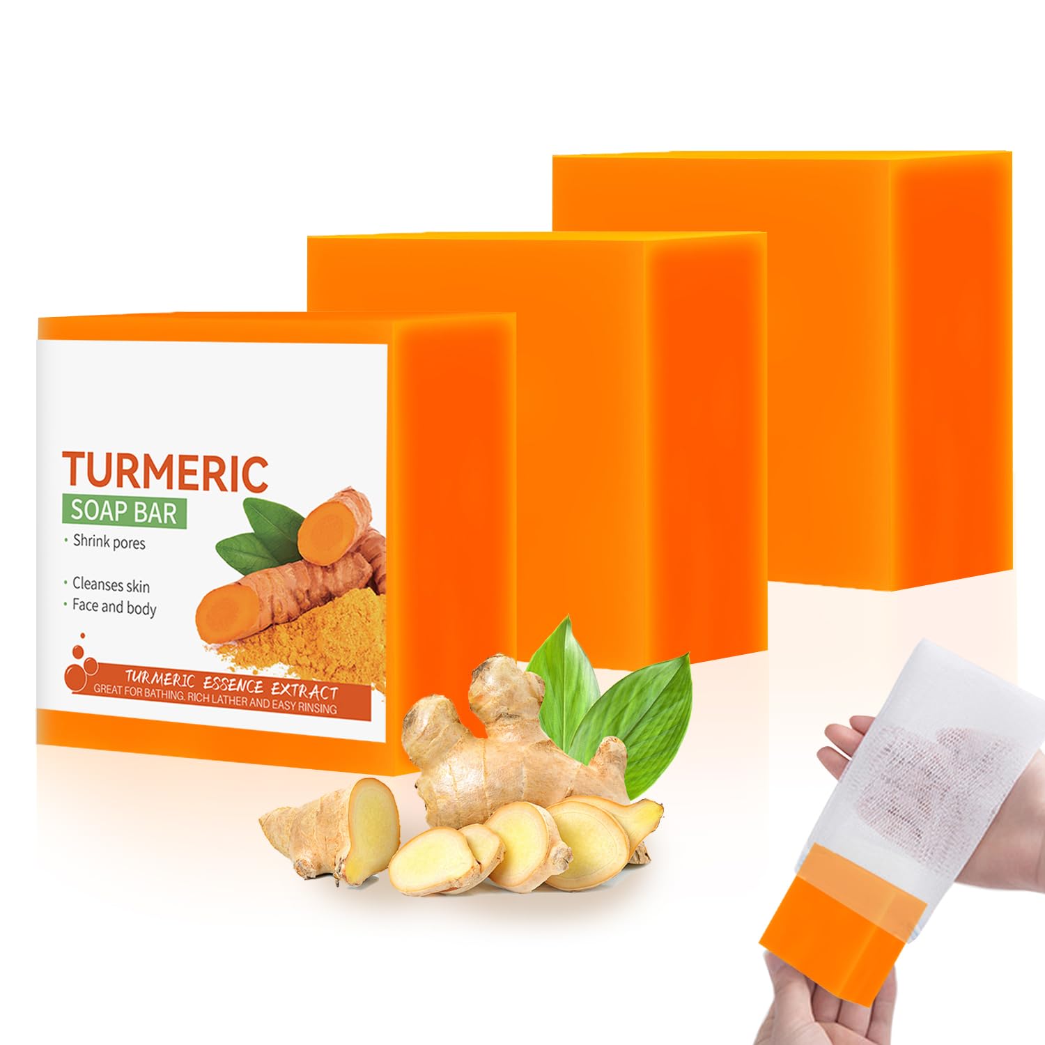 GCVSE Turmeric Soap Bar 3-Pack | Natural Brightening Face & Body Wash
