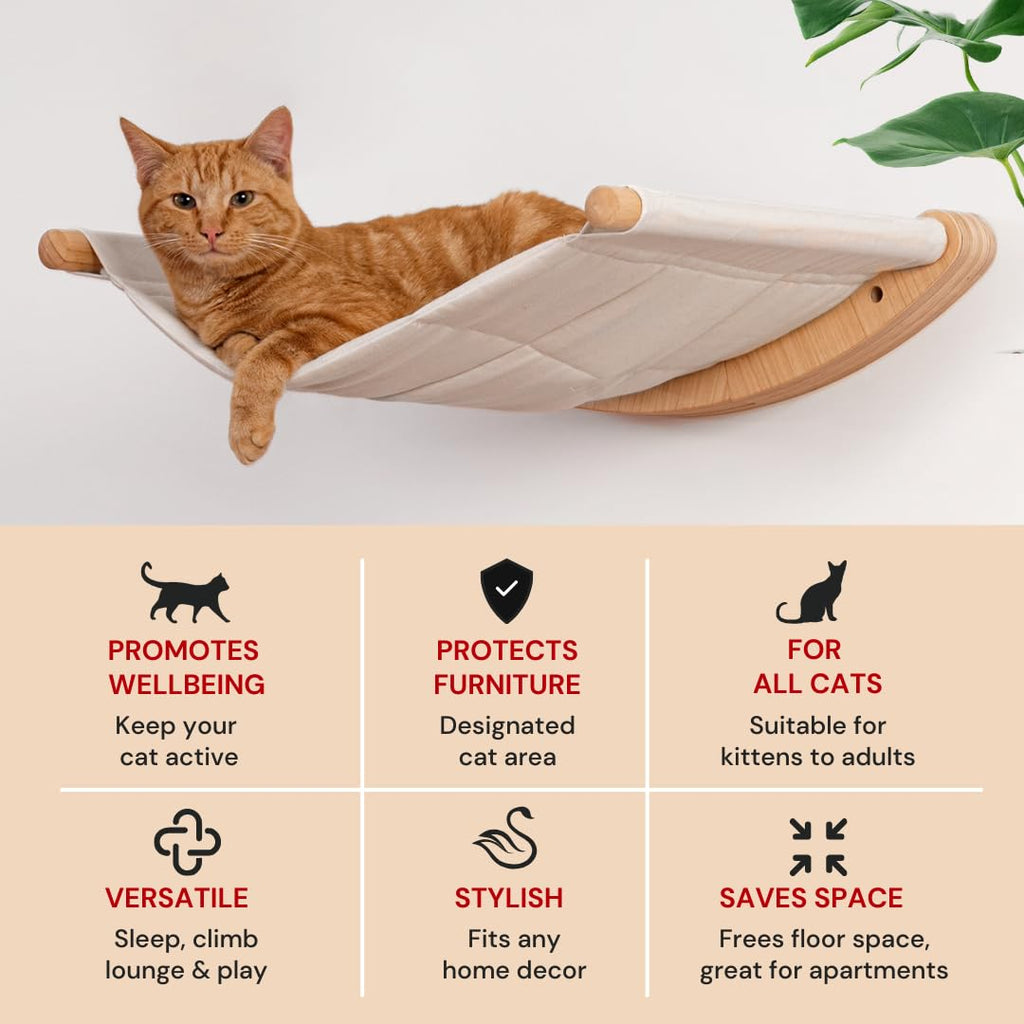 7 Ruby Road Wall Mounted Cat Hammock with 2 Steps - Modern Wood Perch