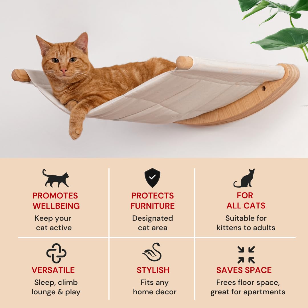 7 Ruby Road Wall Mounted Cat Hammock with 2 Steps - Modern Wood Perch