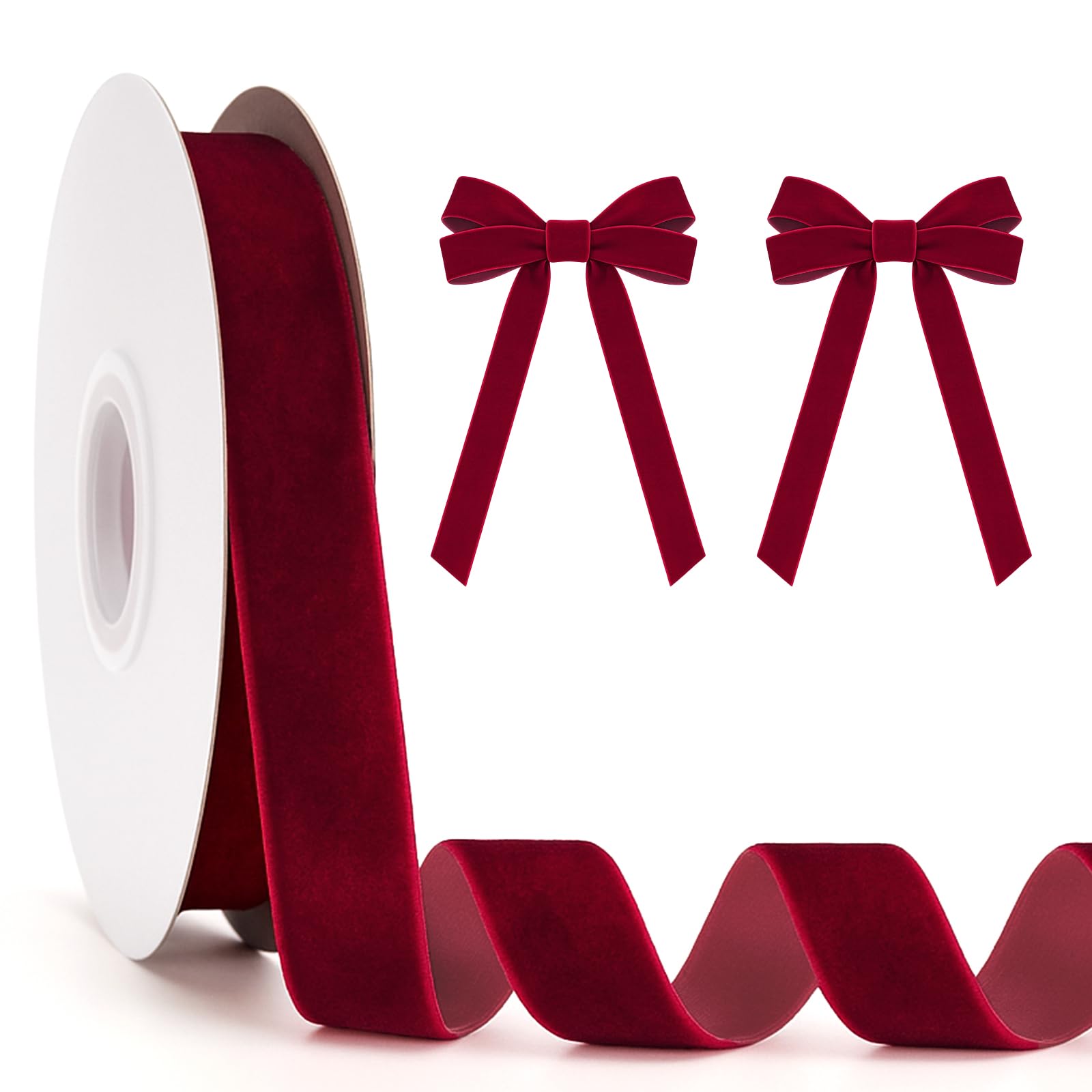 KINGLAKE Dark Red Velvet Ribbon - 20mm x 10M Thick Ribbon for Crafts