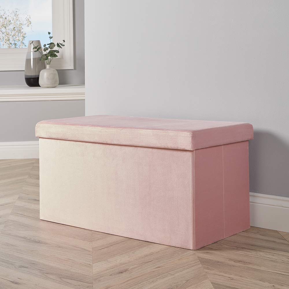 Large Velvet Folding Storage Ottoman Chest – Blush Pink