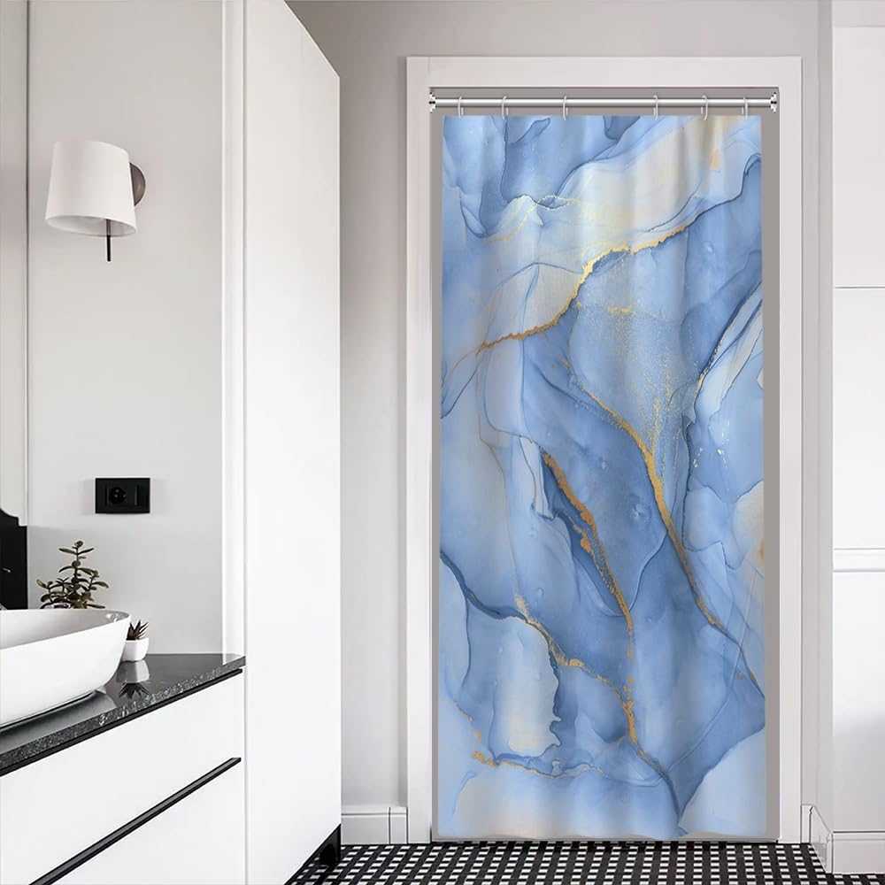 Xiaoterna Marble Shower Curtain – Waterproof White & Gold Polyester, 90x180cm