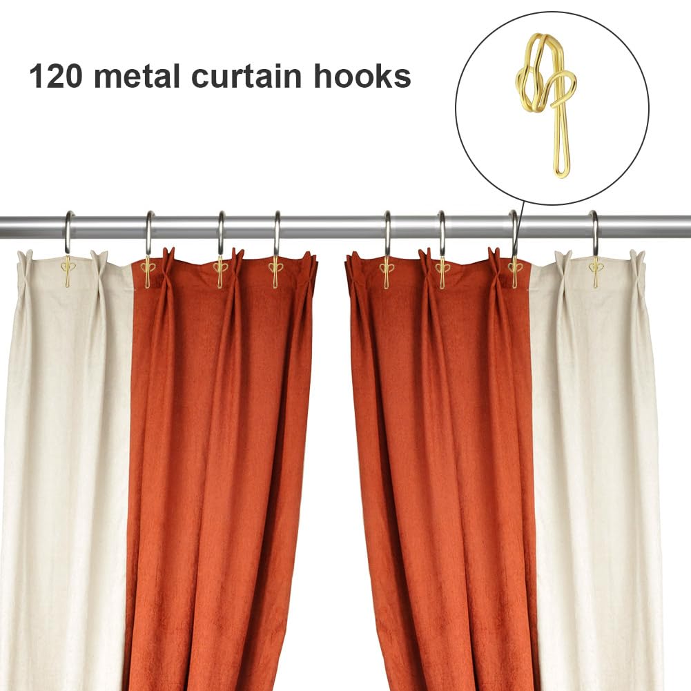 Alaoo 120 Pack Curtain Hooks, Metal Curtain Hooks, Gold Curtain Header, Heavy Duty Curtain Hooks, Tape Drapery Hooks for Drapery Shower Curtain - image 5