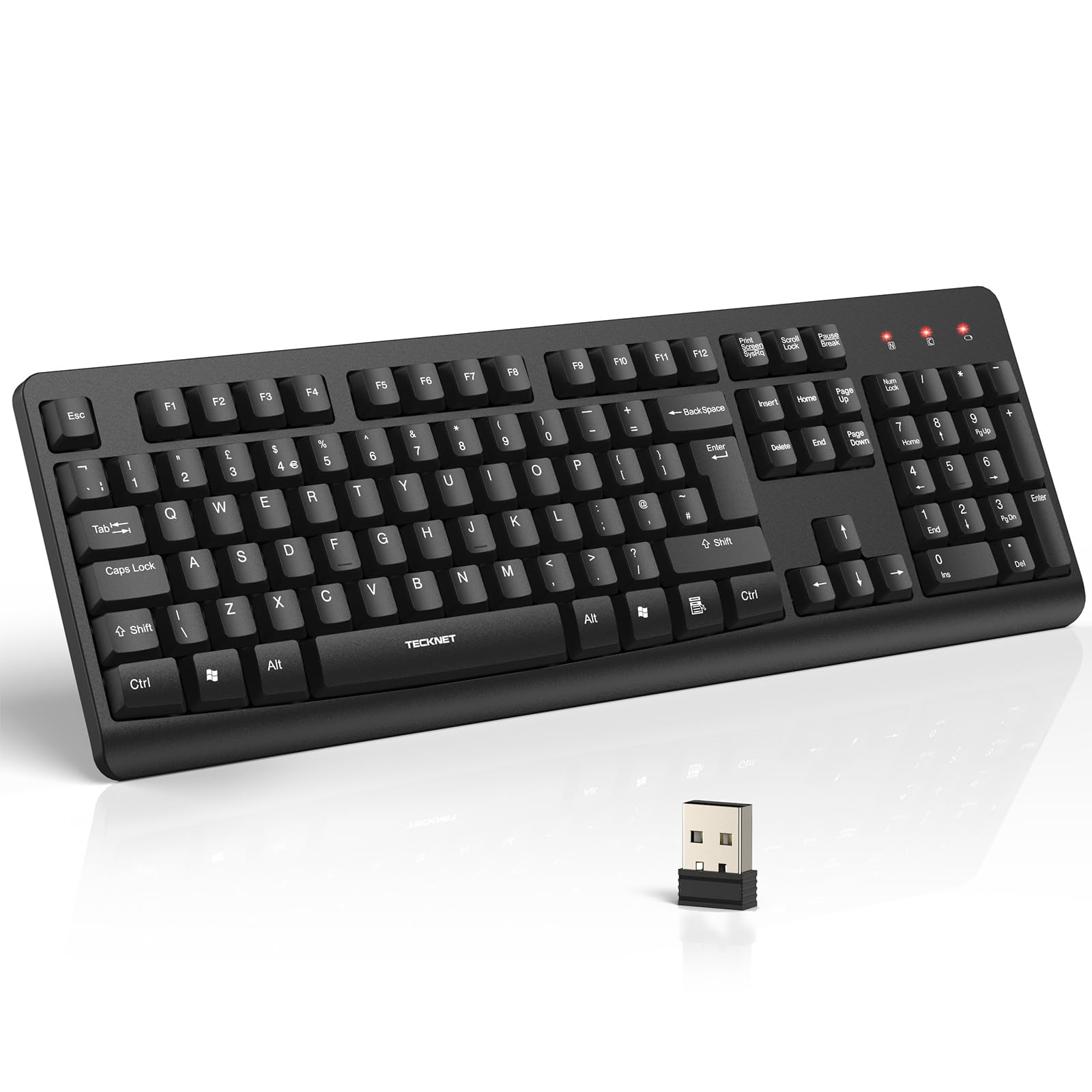 TECKNET Wireless Keyboard – Silent 2.4G USB Full Size Ergonomic Keyboard