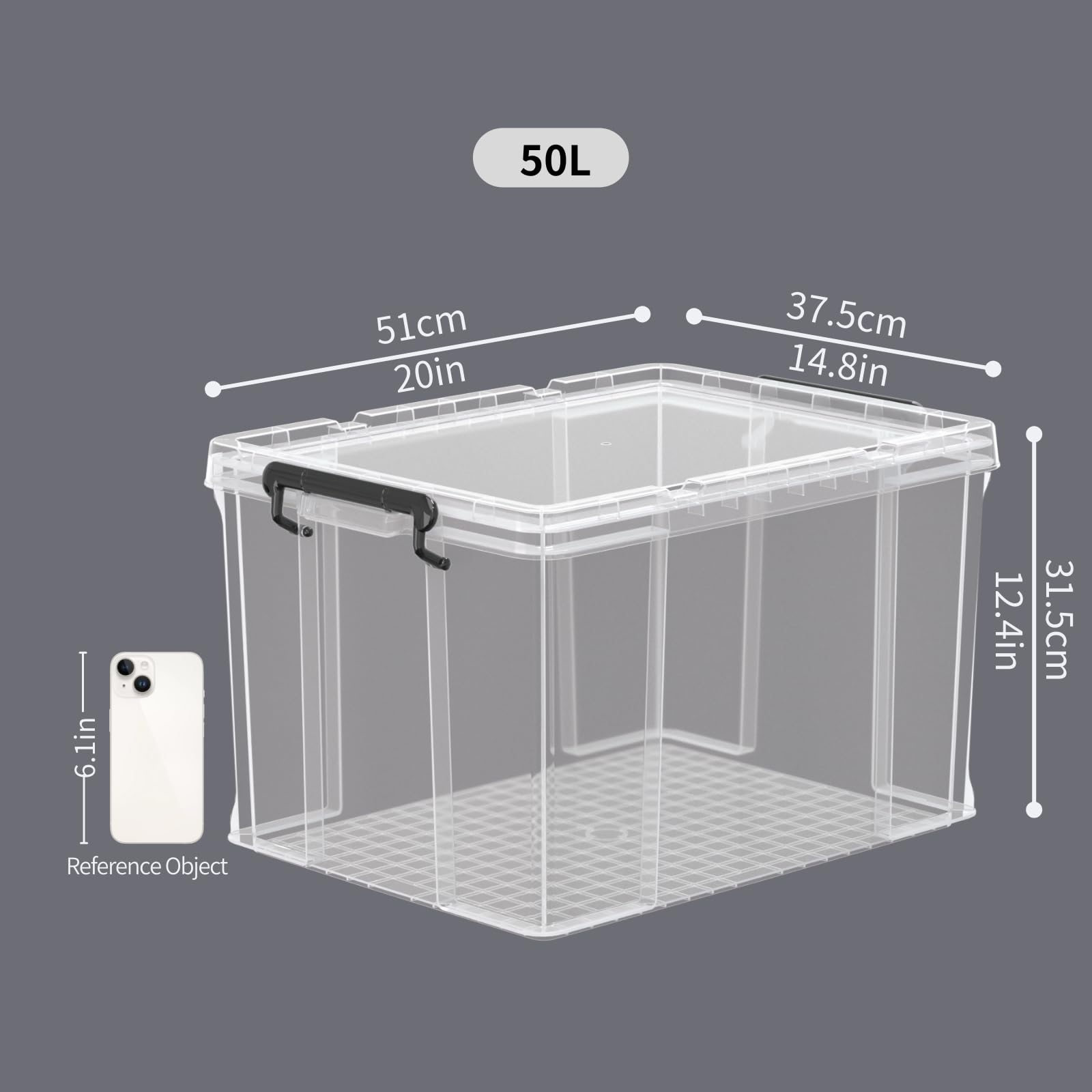Cetomo 50L Stackable Clear Plastic Storage Boxes with Lids – 3 Pack