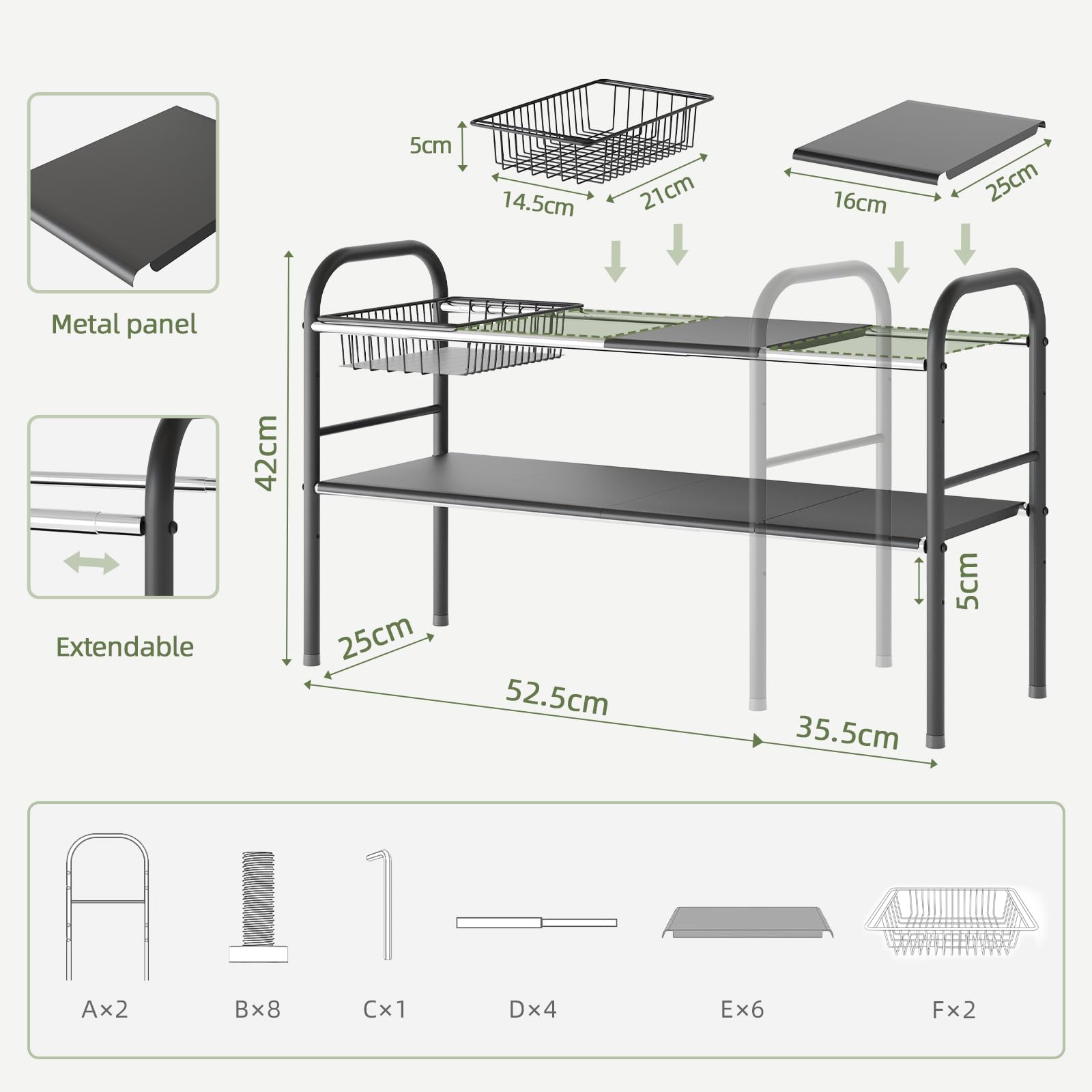 NETEL 2-Tier Under Sink Storage Organiser | Adjustable Stainless Steel