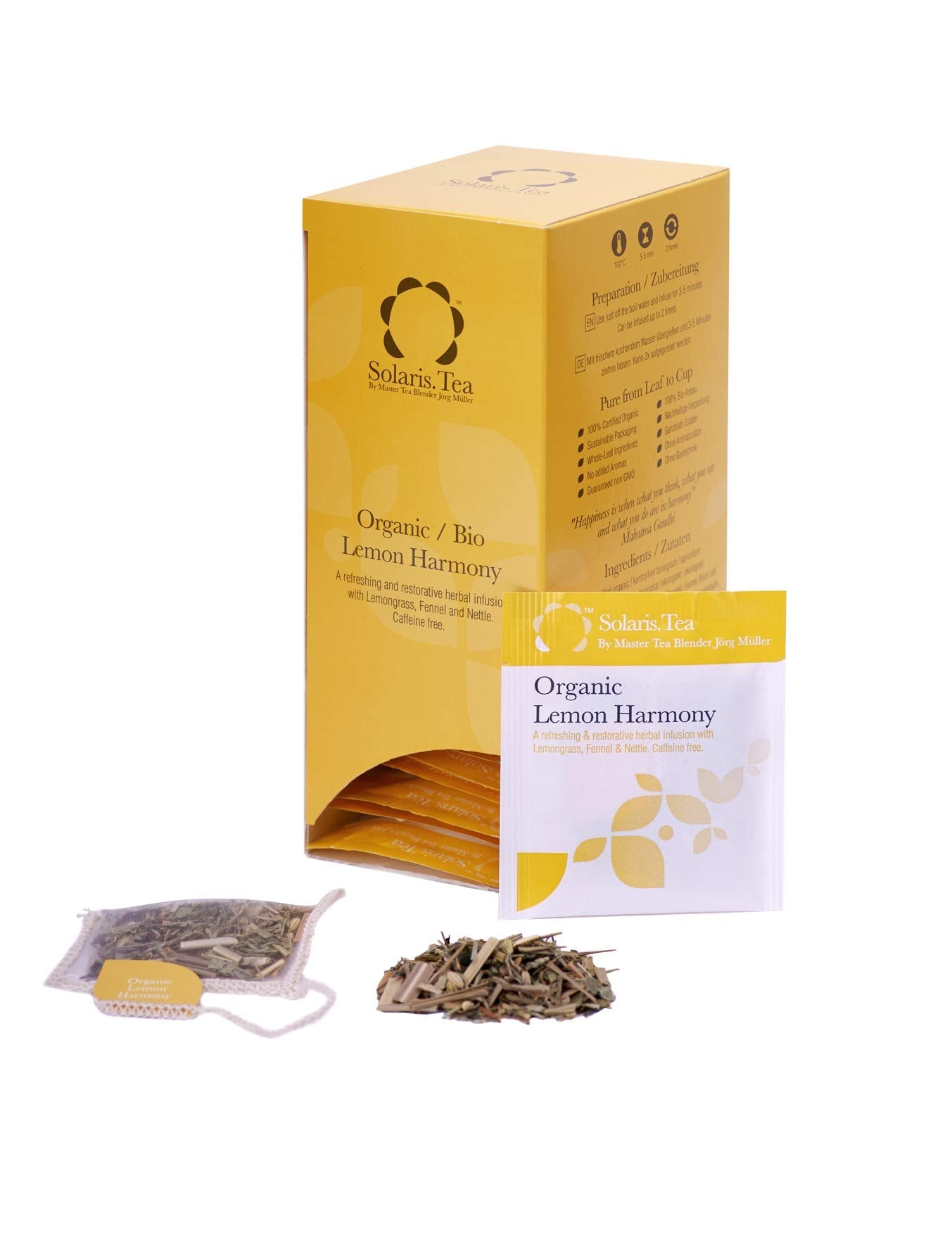 Solaris Tea Organic Lemon Harmony – Caffeine Free Herbal Tea (40 Bags)