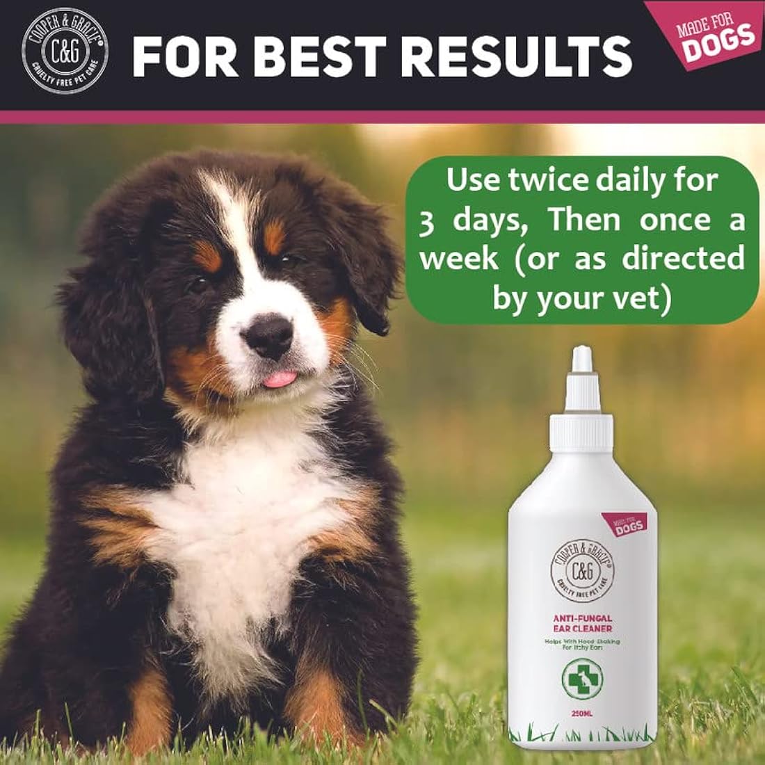 Cooper and Gracie Dog Ear Cleaner - Organic Yeast & Mite Relief - 250ml