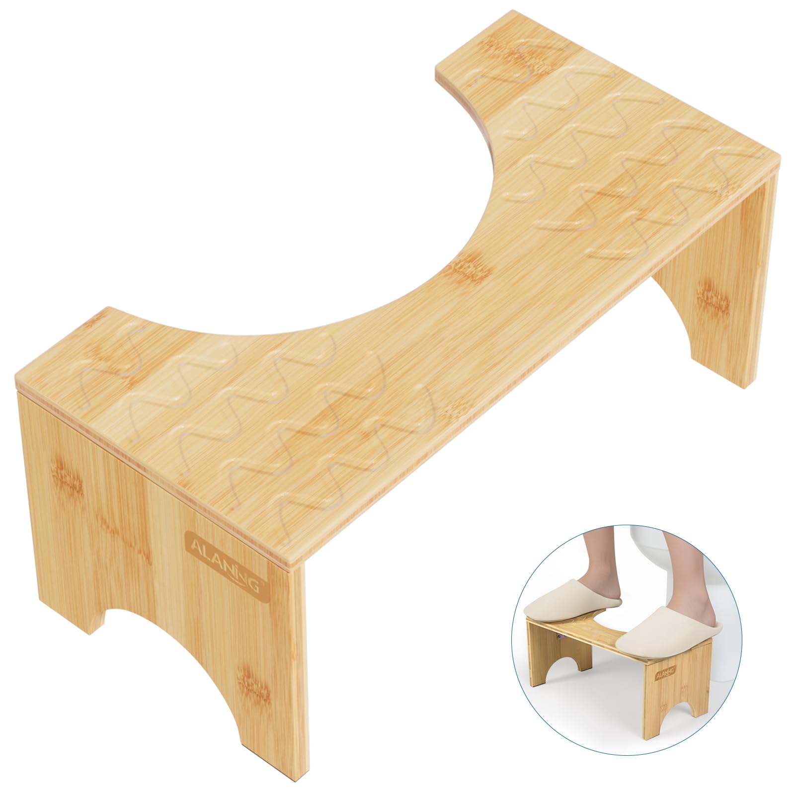 ALANNG Bamboo Toilet Stool - 7 Inch Foldable Squat Step for Adults