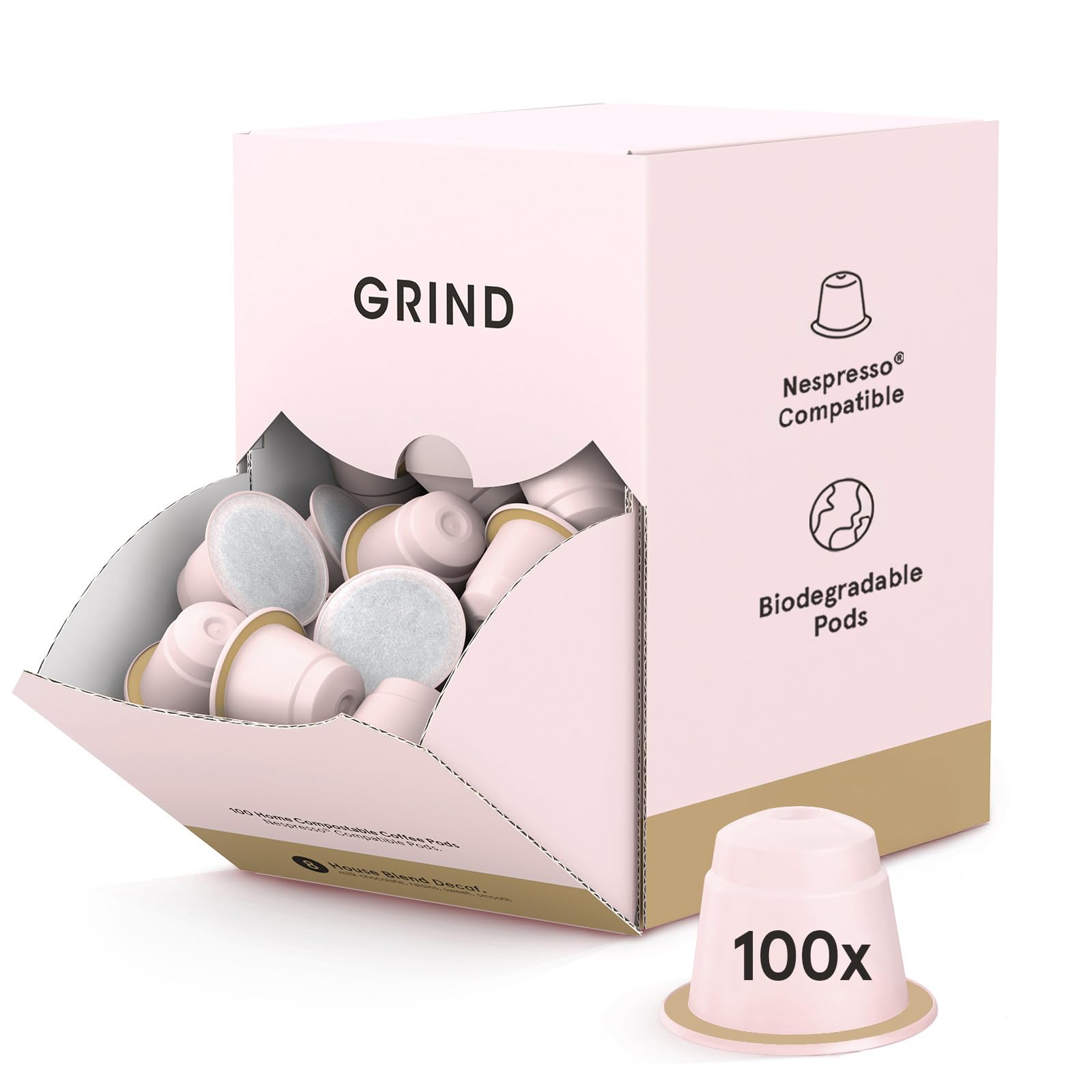 Grind Decaf House Coffee Pods - 100 Biodegradable Nespresso Capsules