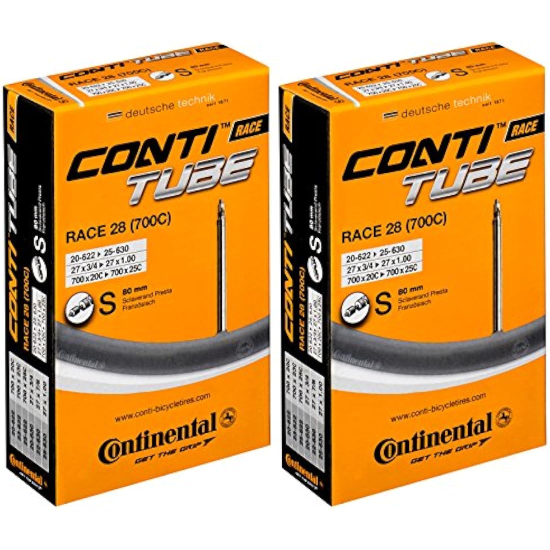 Continental Race 28 Road Inner Tubes | 700x20-25c | 80mm Presta (2 Pack)