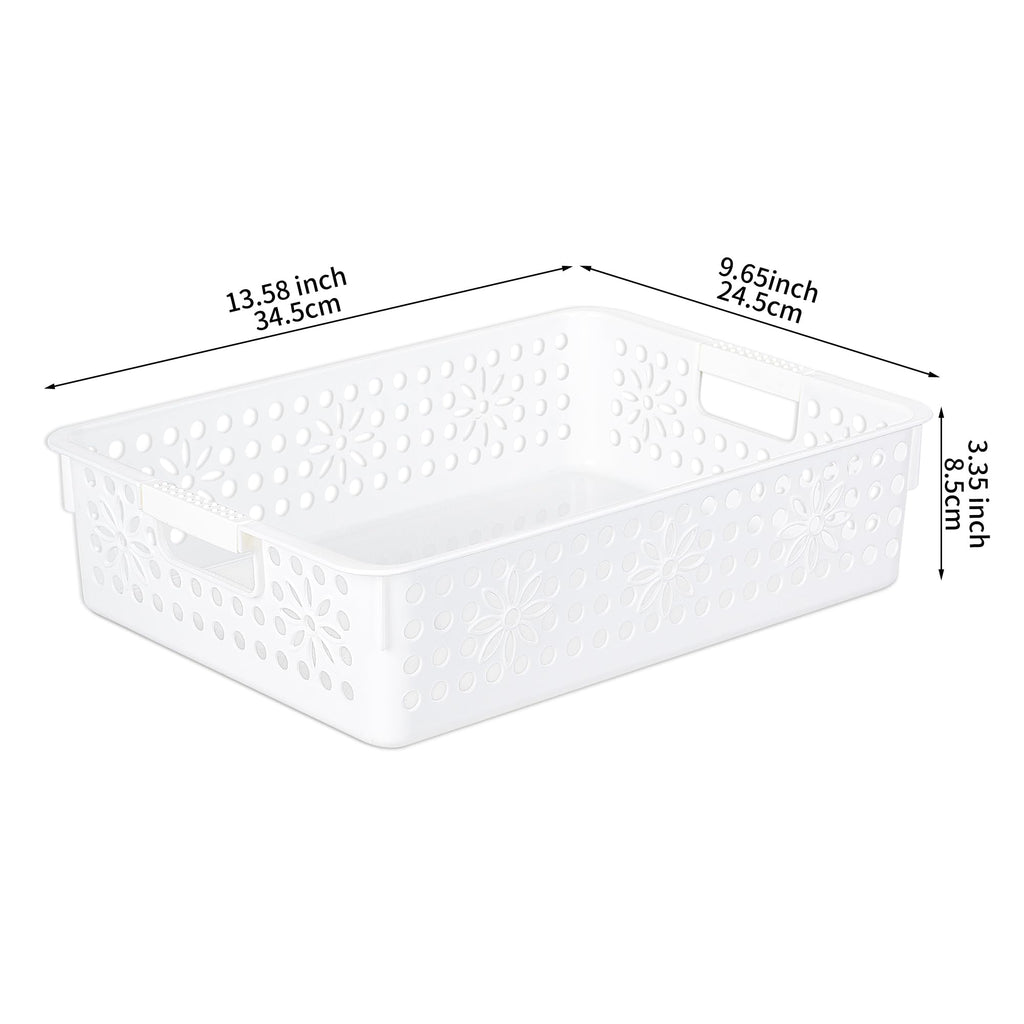 Cetomo Plastic Storage Box, Storage Baskets with Handle, Shelf Basket Organizer with Hole, Open Top Storage Bin for Home Kitchen Office, White