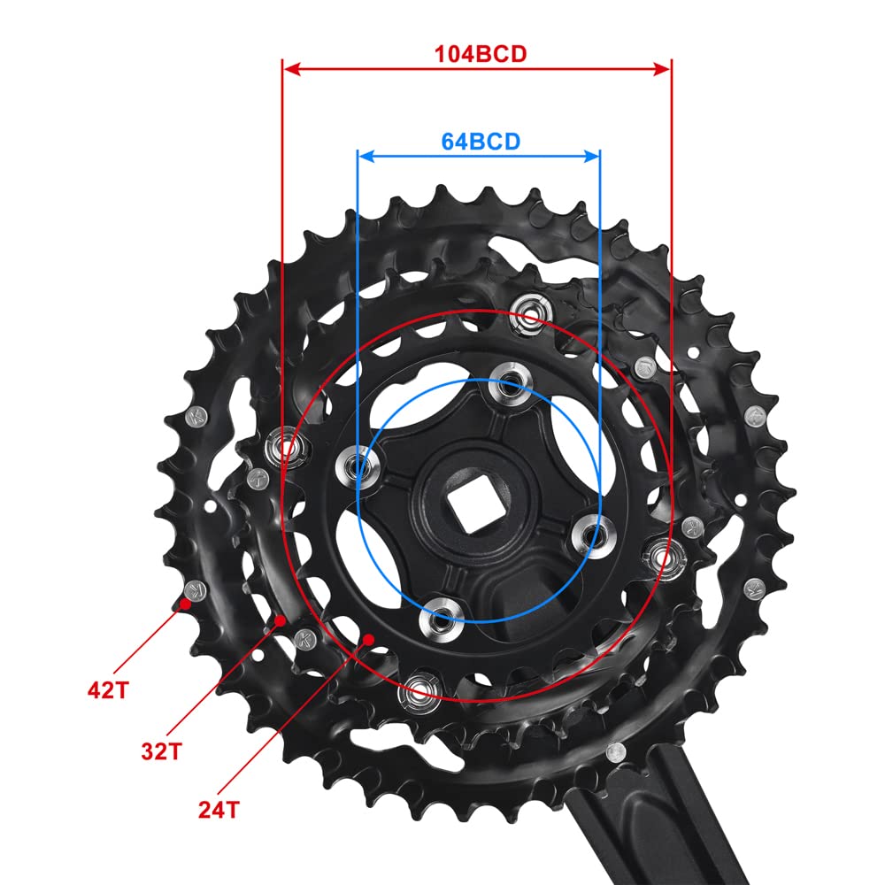 CYSKY 3x10 Speed Bike Crankset | 170mm 42-32-24T Aluminum MTB Crank Arm Set