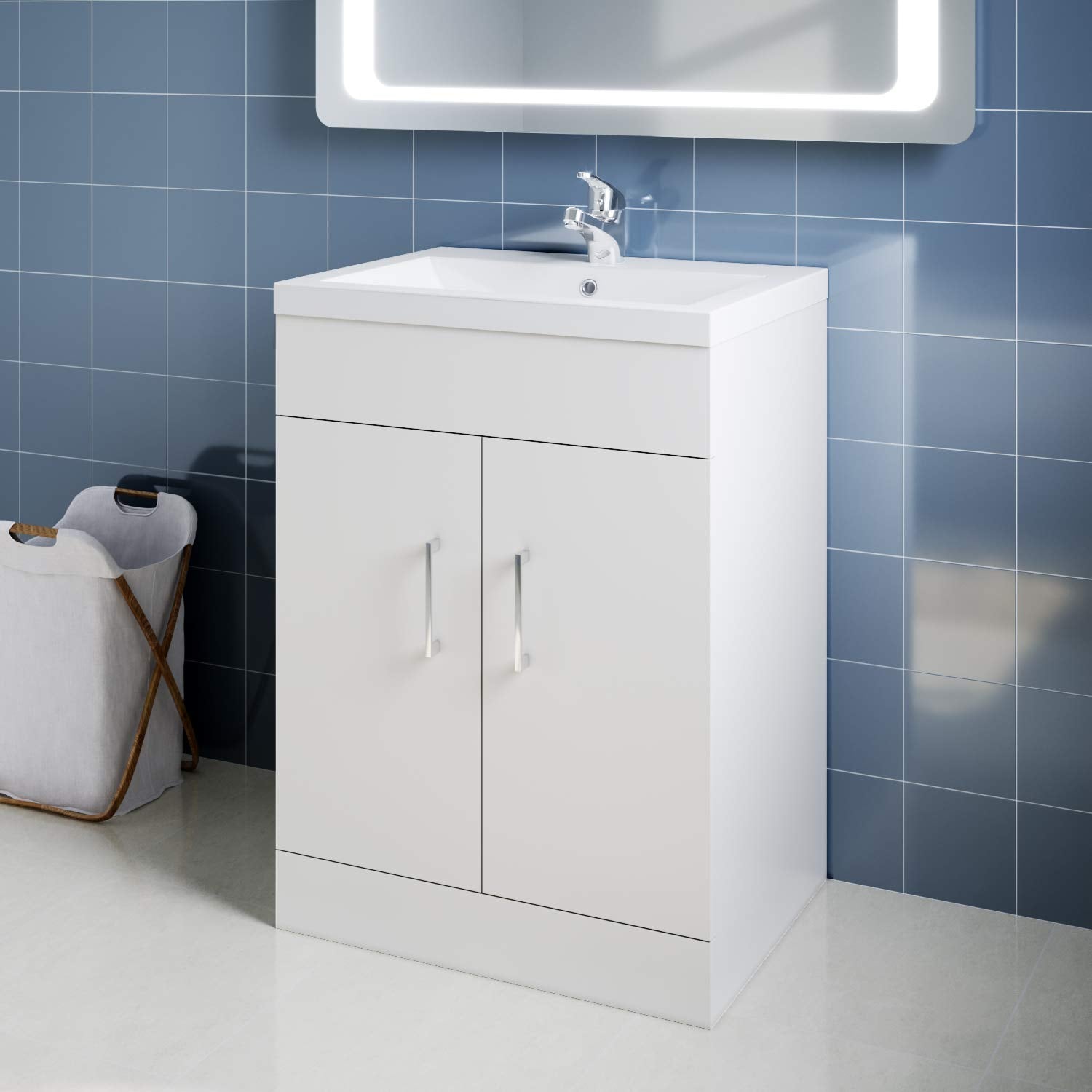 595mm Floor Standing Bathroom Vanity Unit with Sink – White