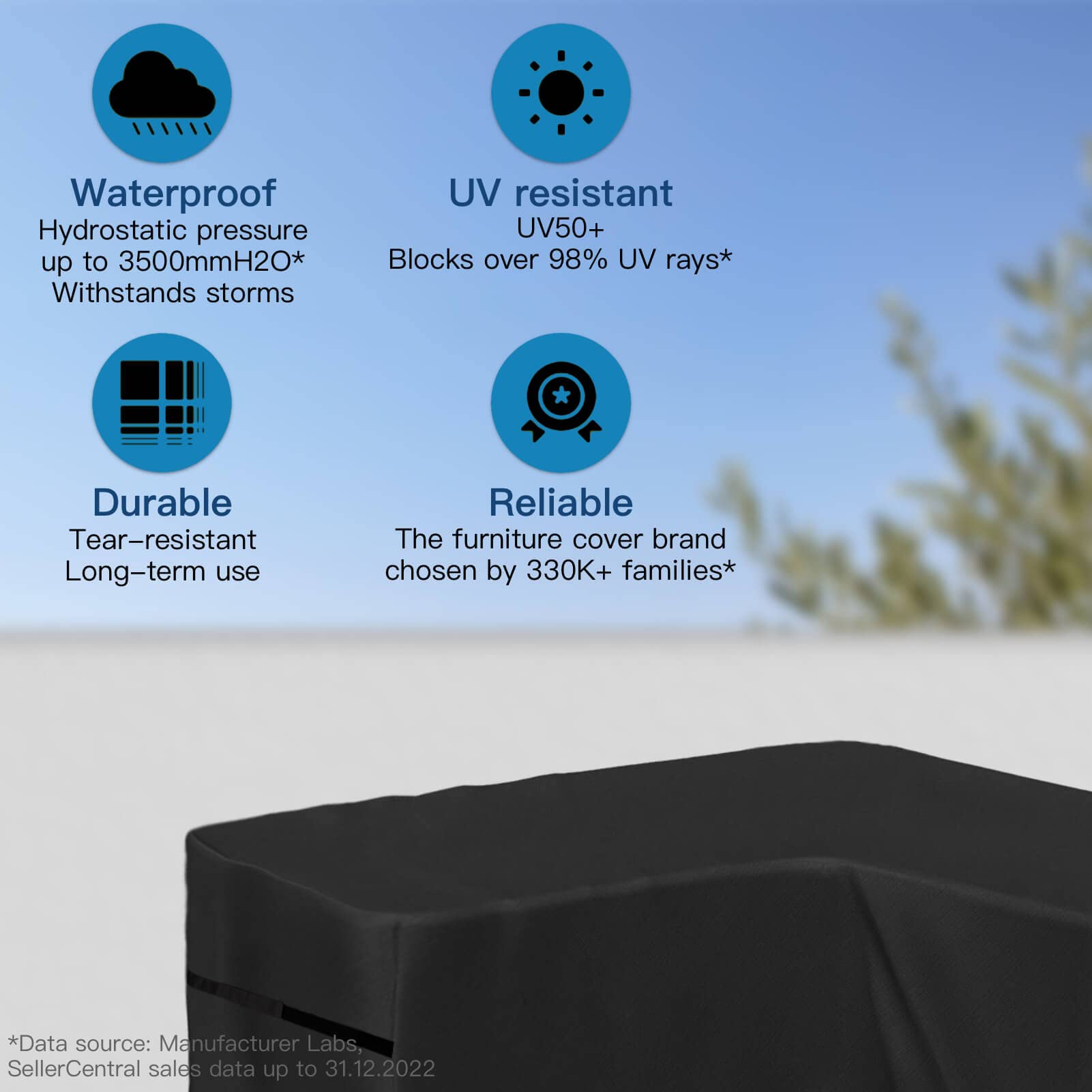 AWNIC L-Shaped Garden Sofa Cover | Waterproof 420D Oxford – 215x215x71cm