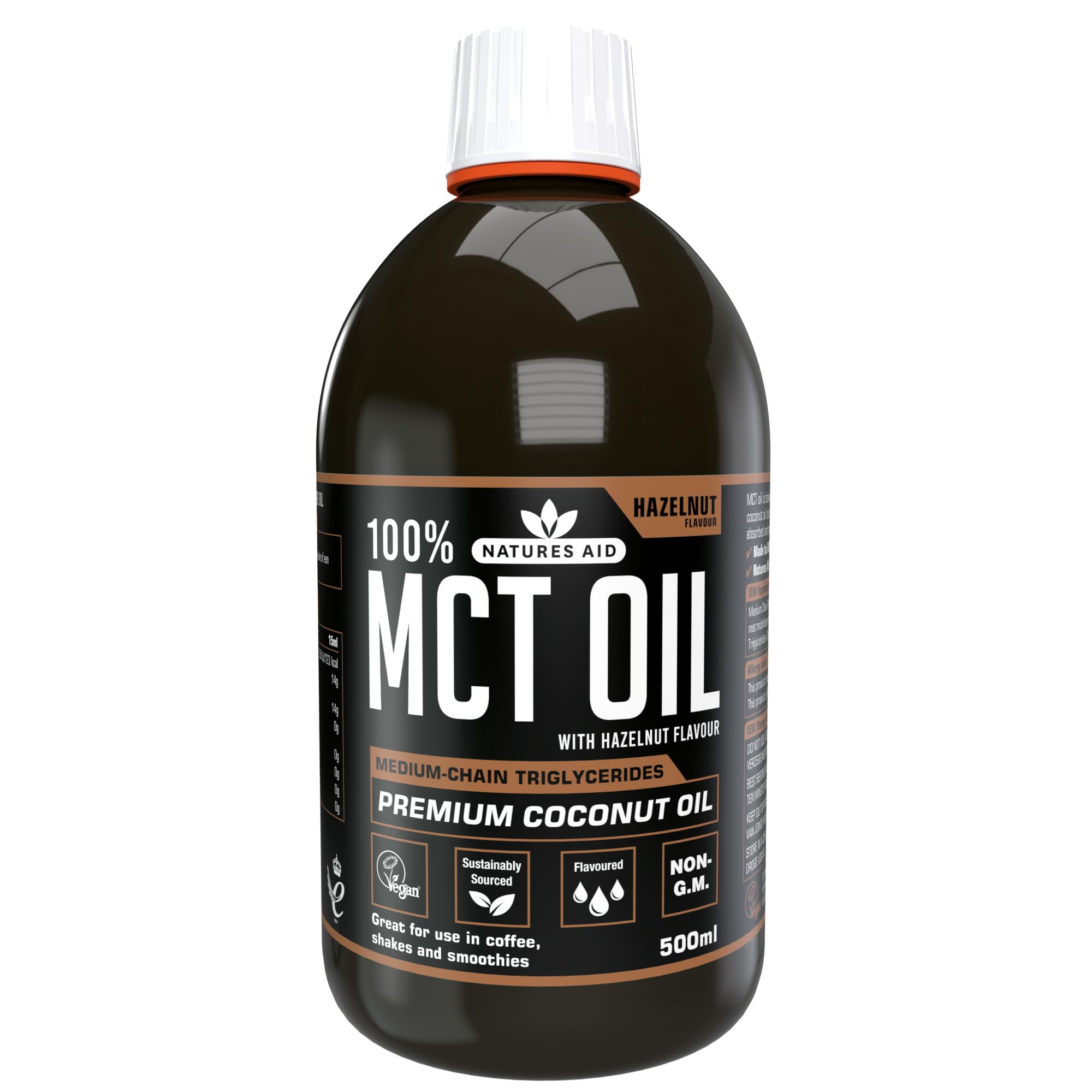 Natures Aid MCT Oil – 100% Pure Coconut Oil, Hazelnut Flavor, 500ml