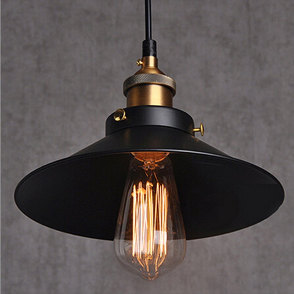 Chrasy 2-Pack Industrial Pendant Light – Vintage Black Metal Edison Lamp