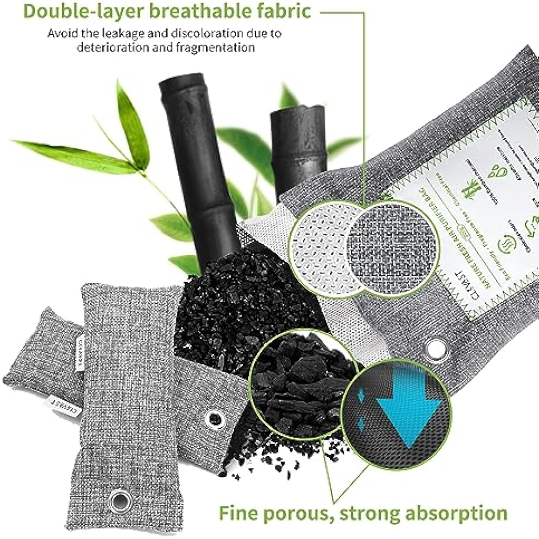 CLEVAST Bamboo Charcoal Air Purifying Bags | 14-Pack Natural Odour Absorber