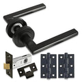 Straight Lever Rose Door Handle Latch Pack – Matt Black