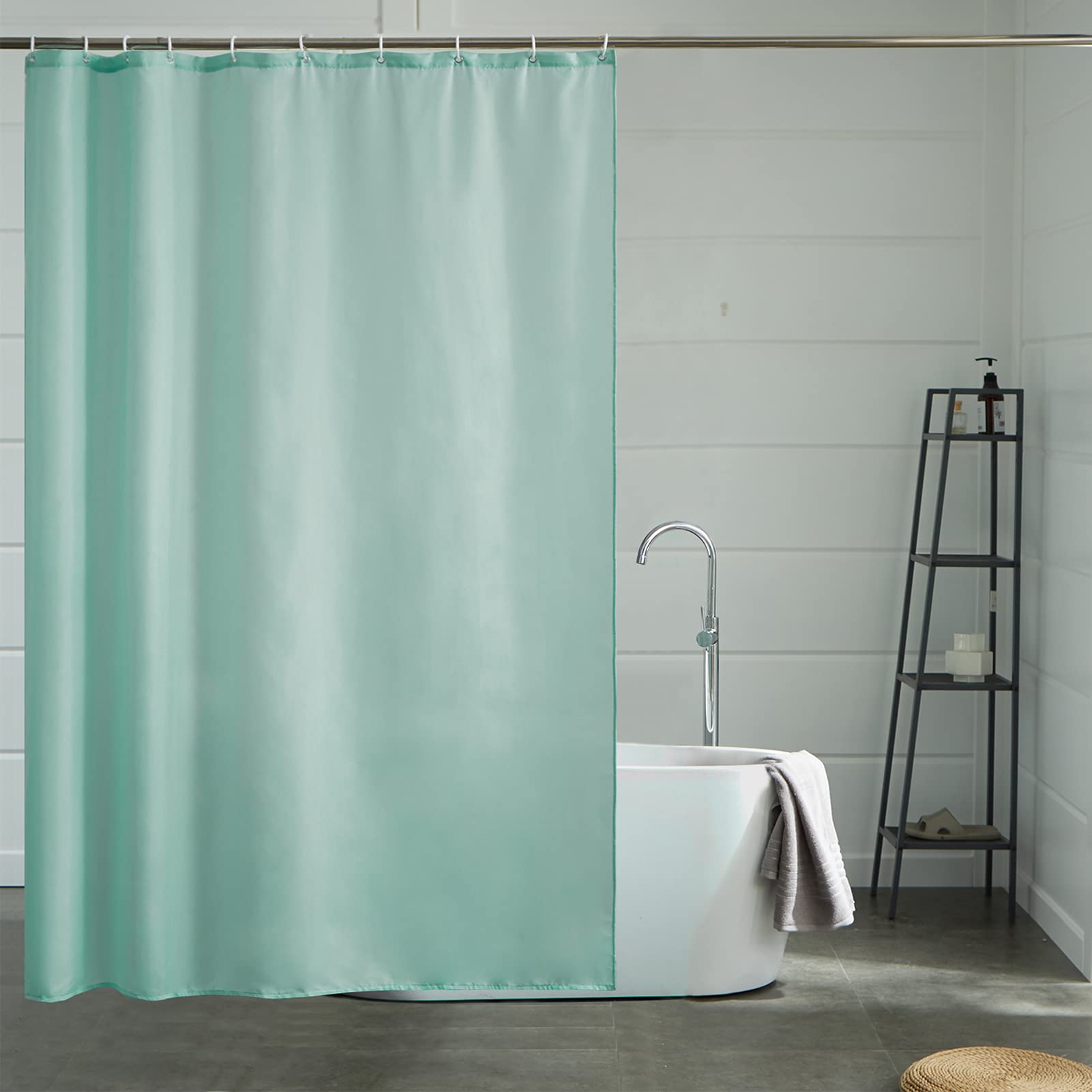 Furlinic Waterproof Shower Curtain | Mint Polyester with Weighted Hem
