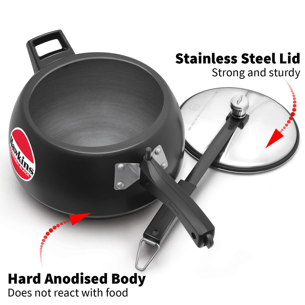 Hawkins Contura 4 Litre Hard Anodised Pressure Cooker – Black (CB40)