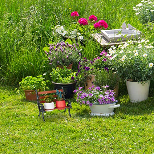 Relaxdays Mini Flower Bench – Rustic Wood & Cast Iron Plant Stand