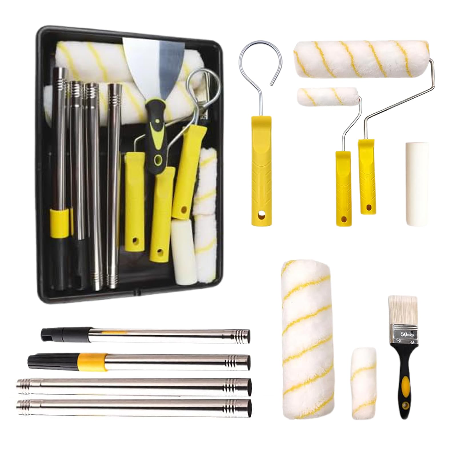 AHDXKUE 12-Piece Paint Roller Set with Extension Pole and Trays