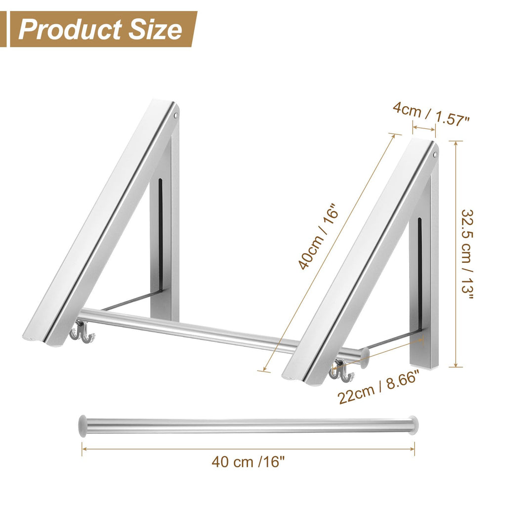 sourcing map 2pcs Retractable Clothes Rack for Laundry, Aluminum Clothes Drying Rack Wall Mounted with 80cm/31 Rod - image 2
