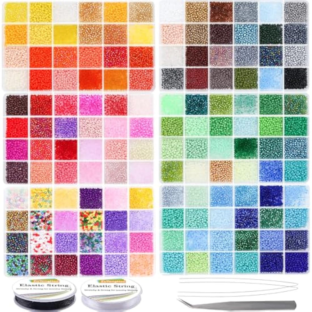 EuTengHao 3mm Glass Seed Beads Kit | 36000pcs 144 Colors Jewelry Making