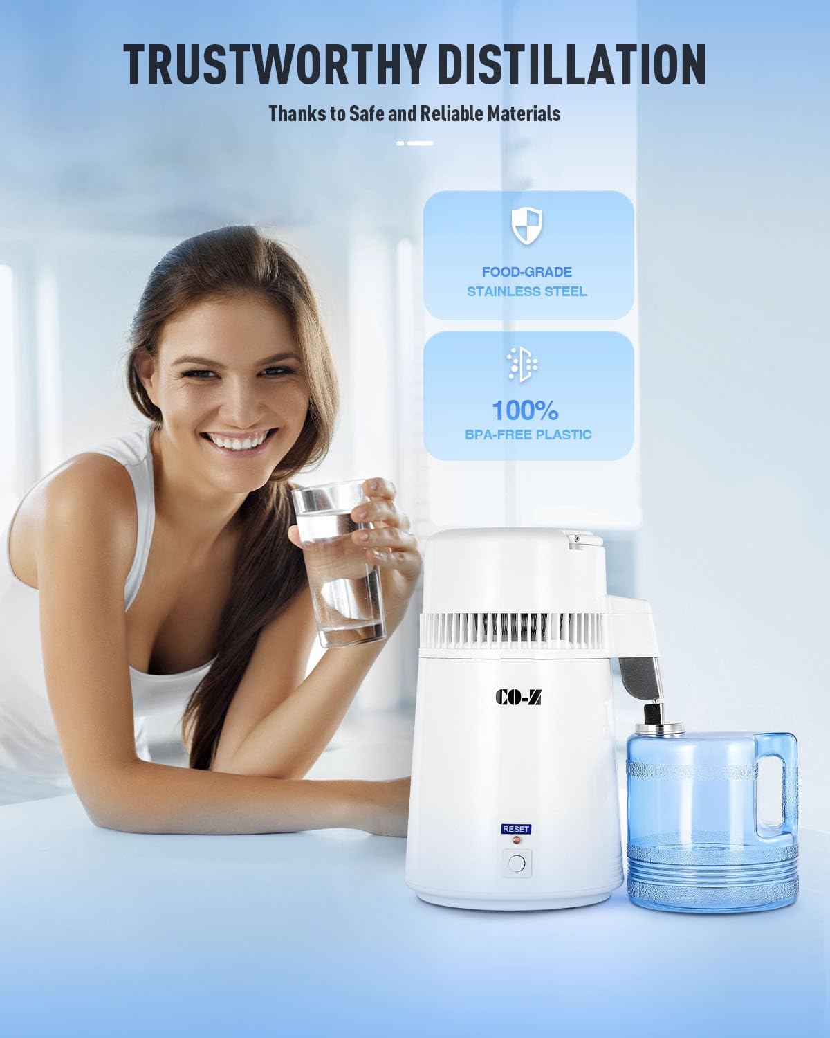 CO-Z 4L Countertop Water Distiller – Stainless Steel Purifier Machine