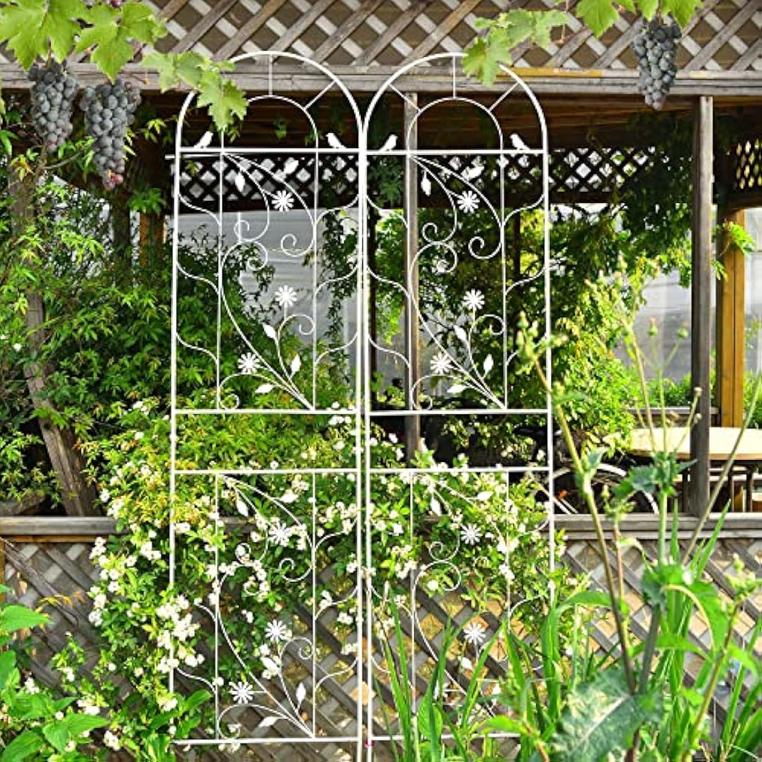 Wrought Iron Garden Trellis - 82.5 Inch White Metal 2-Pack