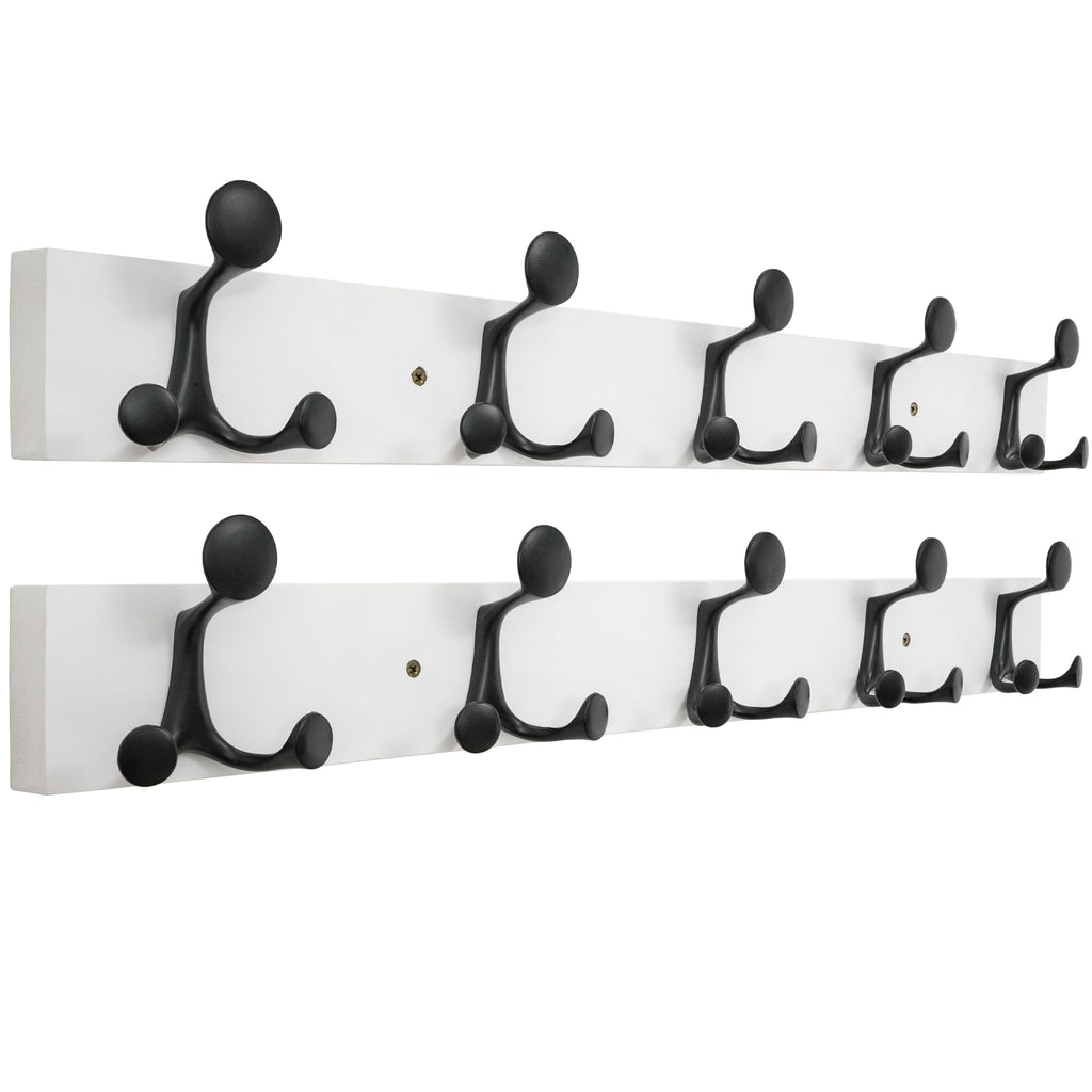 HONSKY Wall Mounted Coat Rack, 76cm White Pine Base, 5 Black Sturdy Aluminium Alloy Triple Hooks15 Hanging Points - image 1