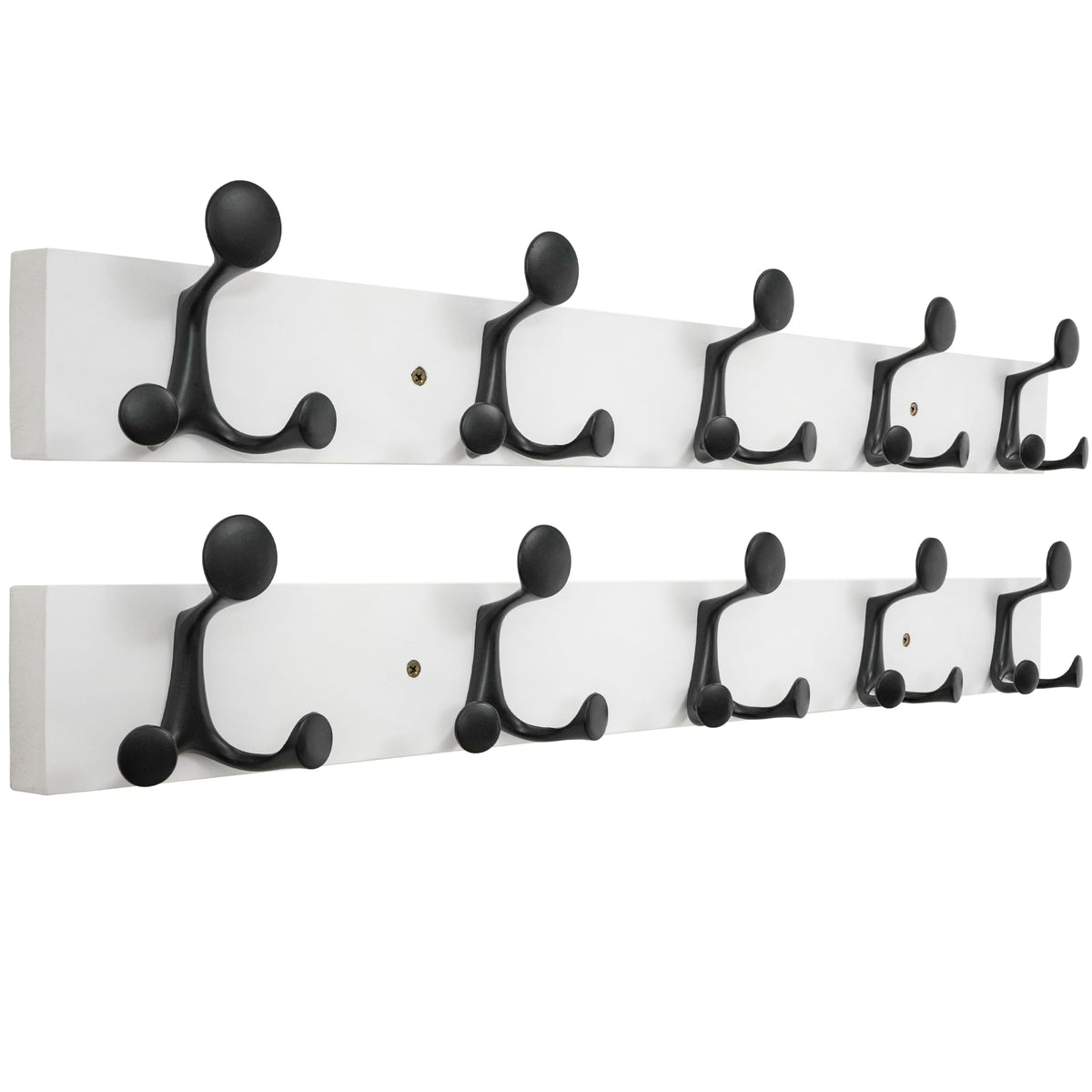 HONSKY Wall Mounted Coat Rack, 76cm White Pine Base, 5 Black Sturdy Aluminium Alloy Triple Hooks15 Hanging Points - image 1
