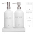 Janxin Glass Soap Dispenser Set - 16oz White Bottles with Wood Tray