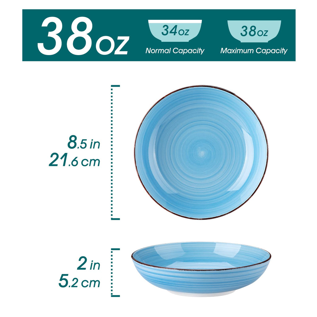 vancasso Bonita 38 oz Ceramic Pasta Bowls | Set of 6 Large Salad Bowls