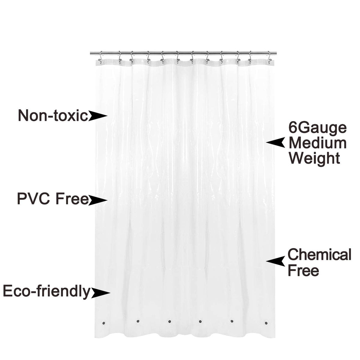 Barossa Design Peva Shower Curtain 72 x 75 Inches Width x Height Clear