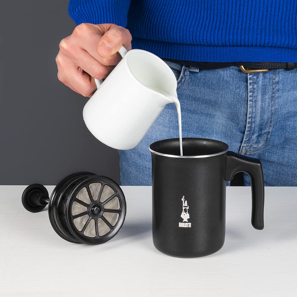 Bialetti Tuttocrema Manual Milk Frother - 166ml Aluminum Cappuccino Maker
