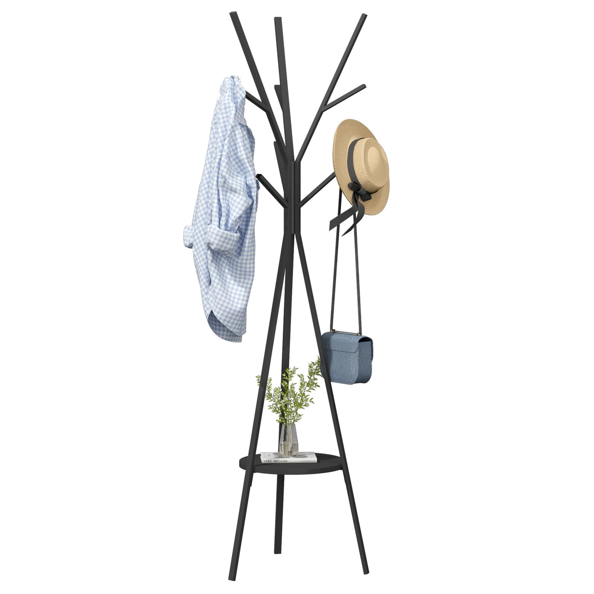 HOME BI Coat Rack Stand, Entryway Standing Coat Tree,Hat Stand Coat Hanger with 9 Hooks for Holding Jacket, Handbag, Clothes, Hats, and Scarves, Black - image 1