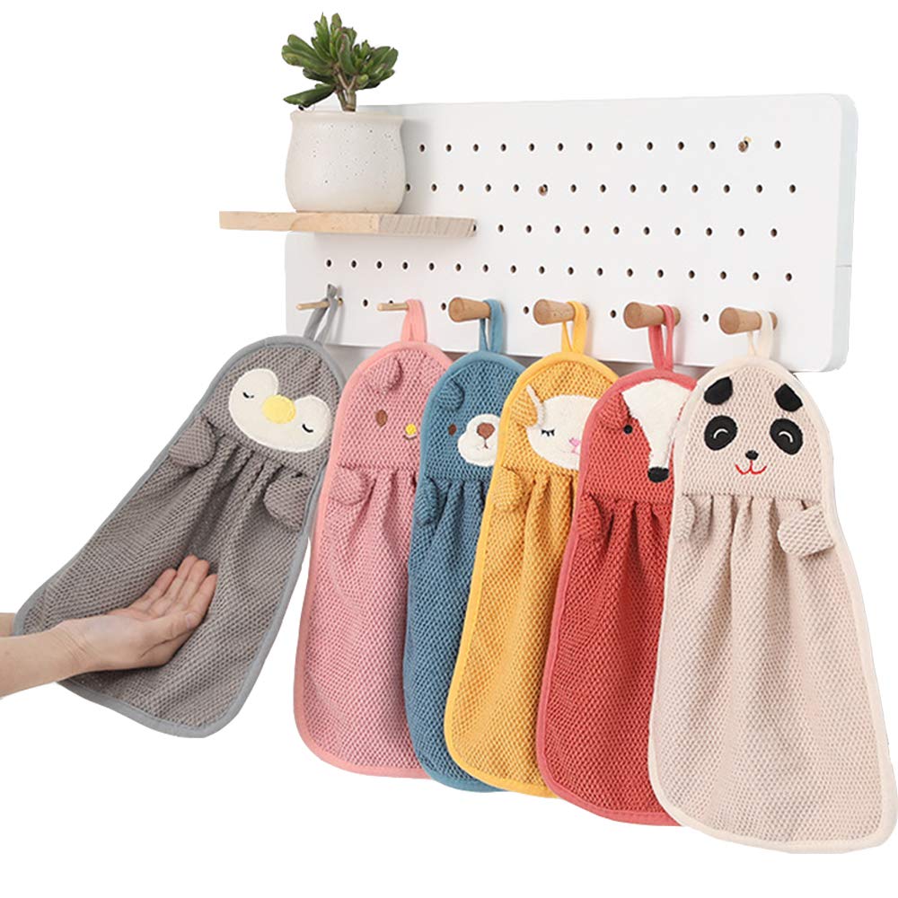 Eyands 6-Piece Cute Animal Kids Hand Towels | Absorbent Microfiber Hanging Cloth