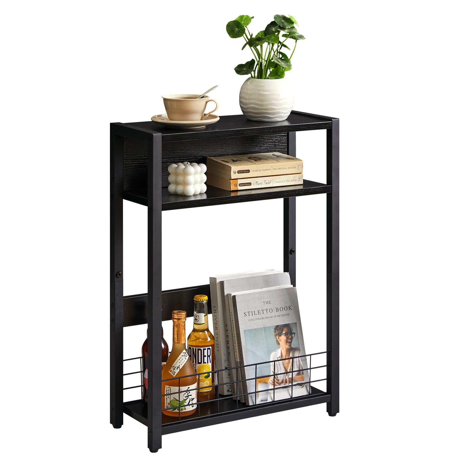 IBUYKE Narrow Side Table – 3-Tier Industrial End Table with Storage Shelf