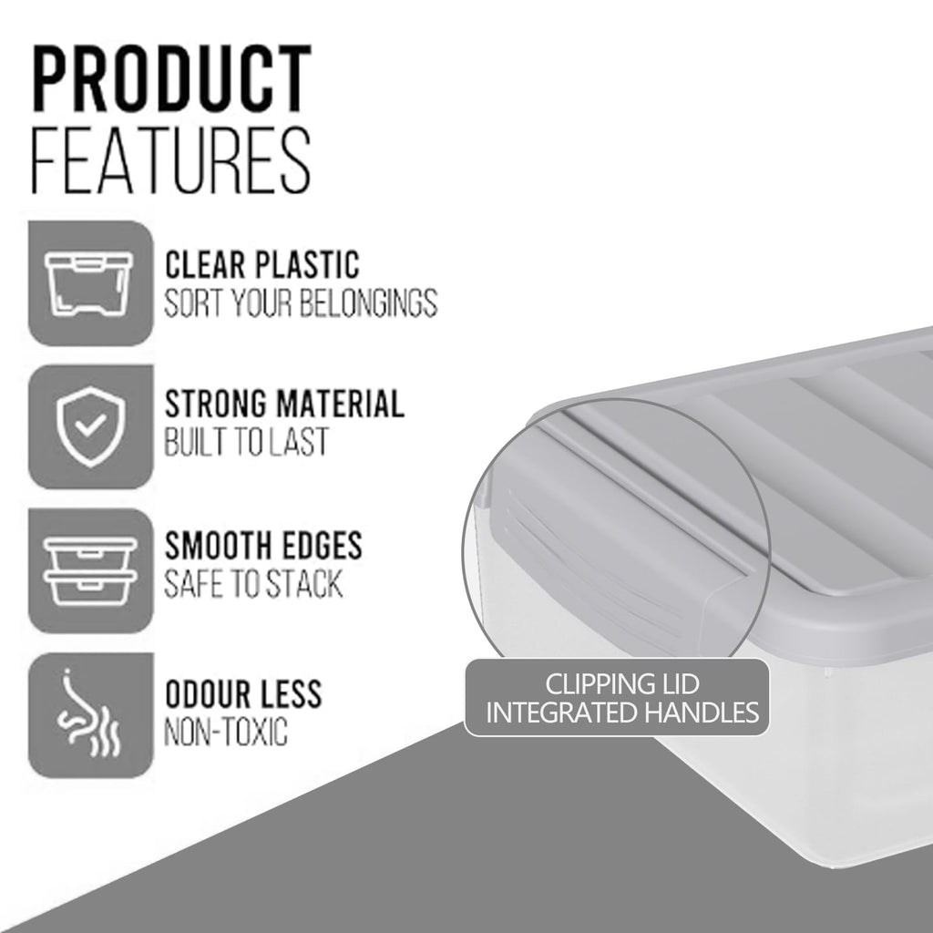 Afromy 14 L Plastic Latching Storage Box with Grey Lid, Set of 2 - image 3