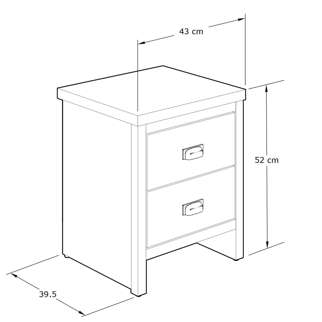 GFW Boston Pair of 2 Drawer Bedside Tables, Grey Wood Effect Bedside Cabinets, Industrial Style Nightstands with Storage Drawers - image 3