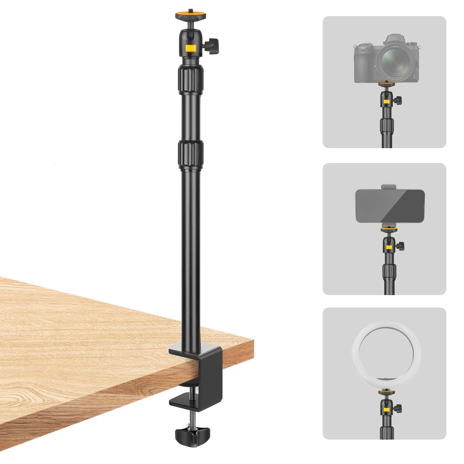 JEBUTU Camera Desk Mount – Adjustable Light Stand with C-Clamp Arm