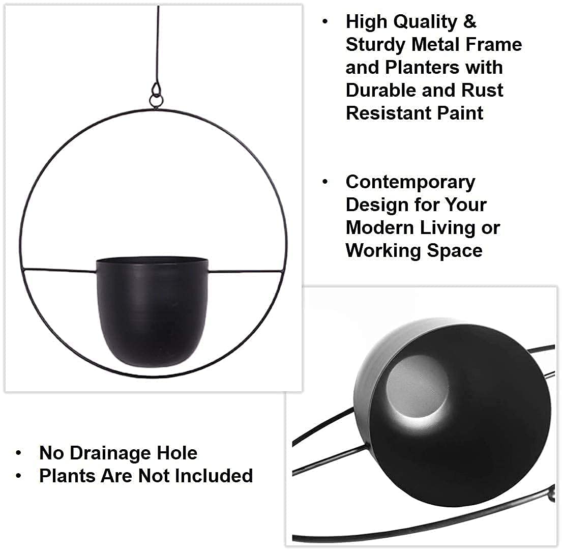 Funtabee Mid-Century Modern Hanging Planter | Black Metal Pots, 2-Pack
