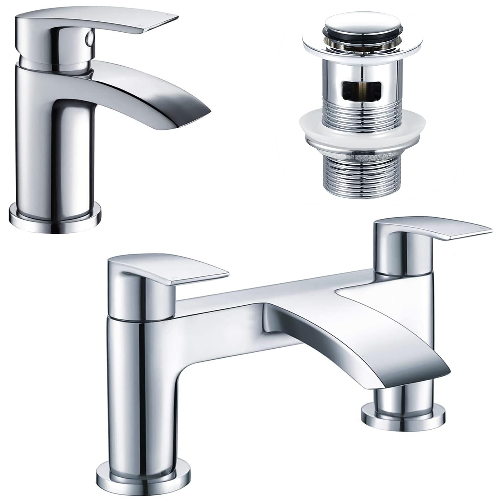 Hapilife Waterfall Bath and Basin Mixer Tap Set with Pop Up Waste