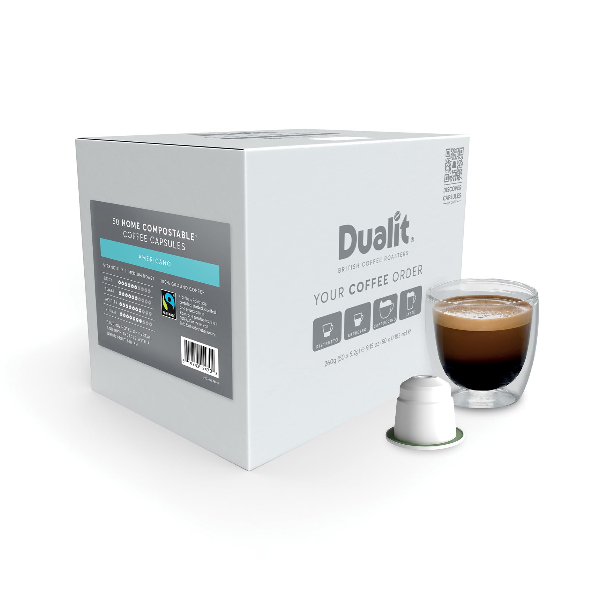 Dualit Americano Compostable Coffee Pods | Nespresso Compatible | 50 Pk